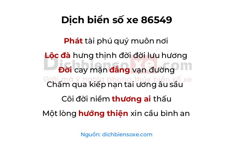 Dịch thơ biển số 86549