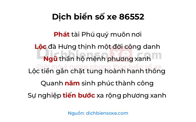 Dịch thơ biển số 86552