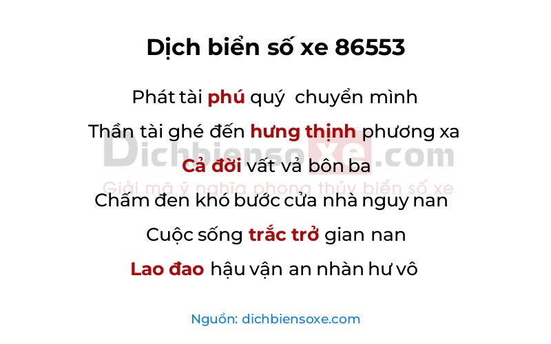 Dịch thơ biển số 86553