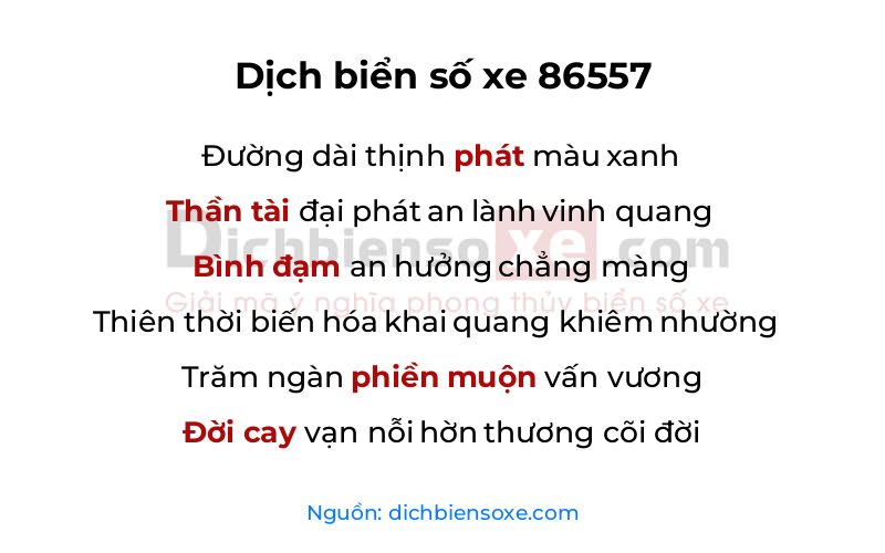Dịch thơ biển số 86557