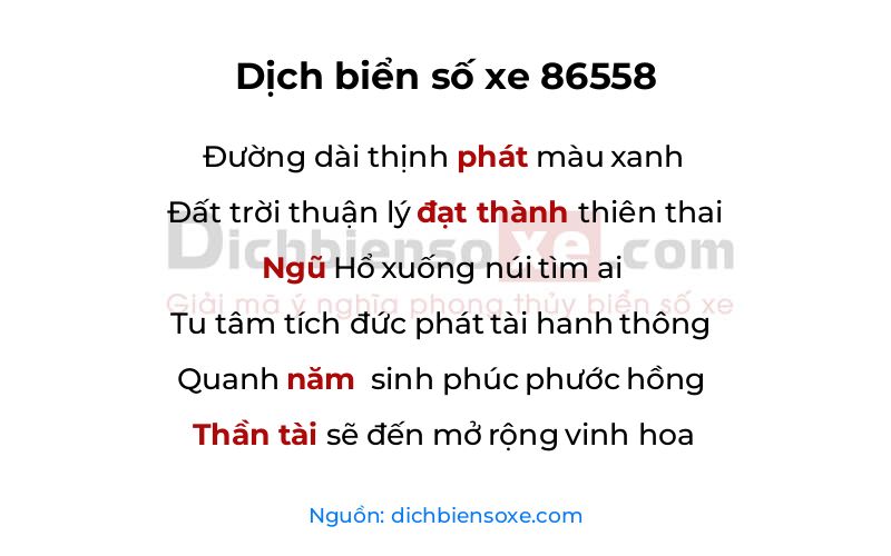 Dịch thơ biển số 86558