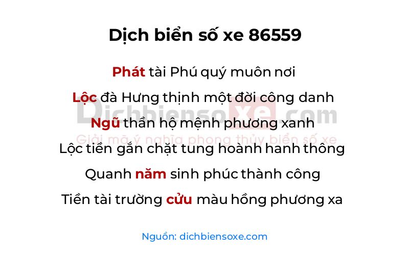 Dịch thơ biển số 86559
