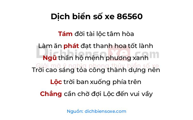 Dịch thơ biển số 86560