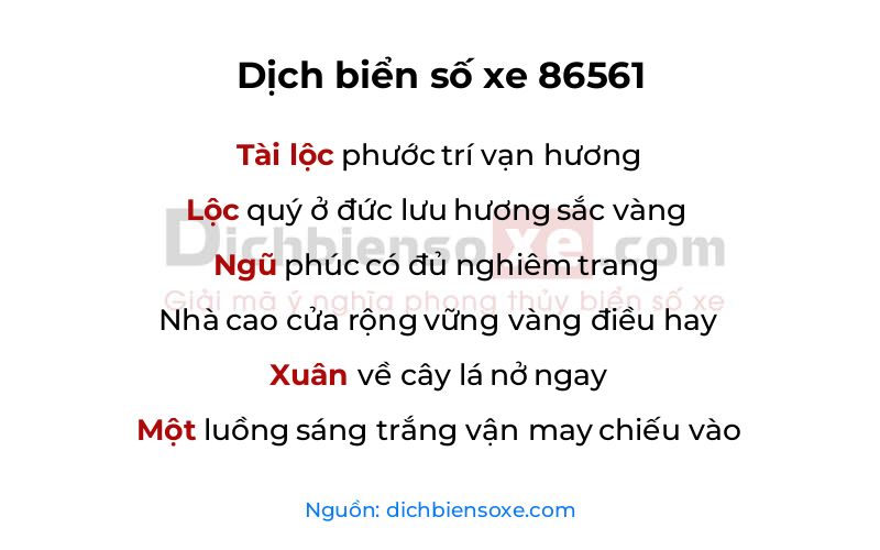 Dịch thơ biển số 86561