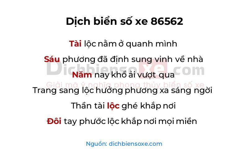 Dịch thơ biển số 86562