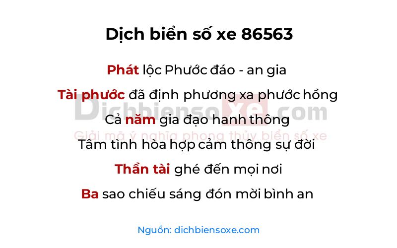 Dịch thơ biển số 86563
