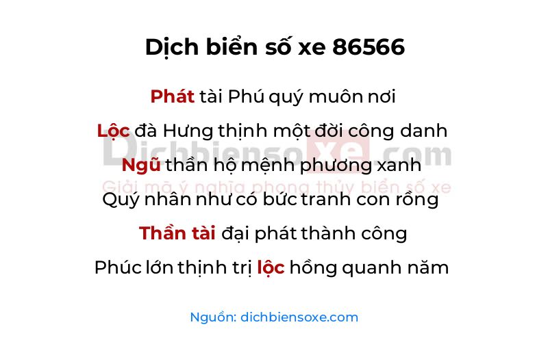 Dịch thơ biển số 86566
