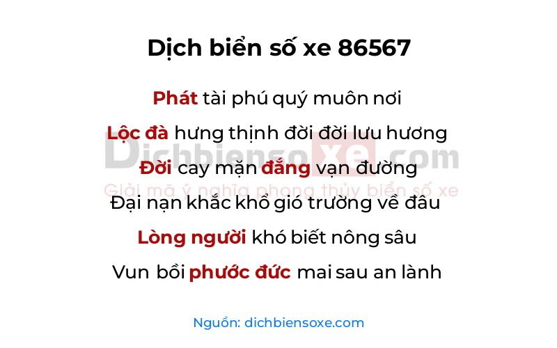 Dịch thơ biển số 86567