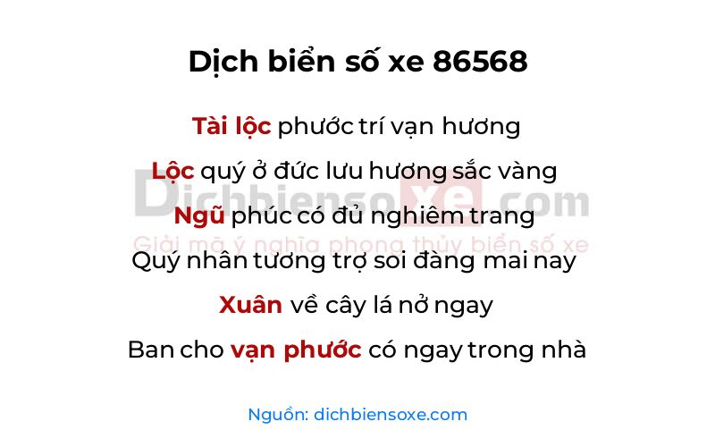 Dịch thơ biển số 86568
