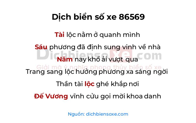 Dịch thơ biển số 86569