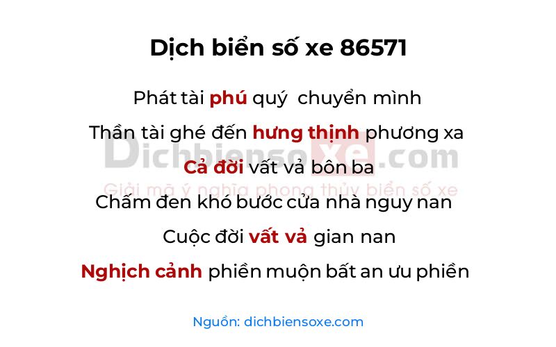 Dịch thơ biển số 86571