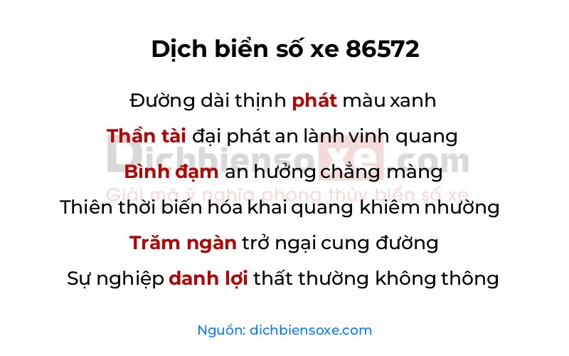Dịch thơ biển số 86572