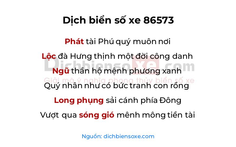 Dịch thơ biển số 86573