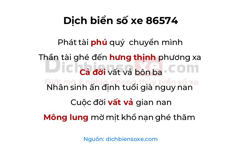 Dịch thơ biển số 86574