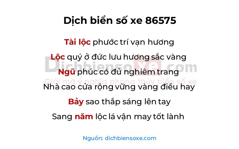 Dịch thơ biển số 86575