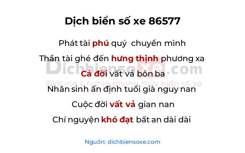 Dịch thơ biển số 86577