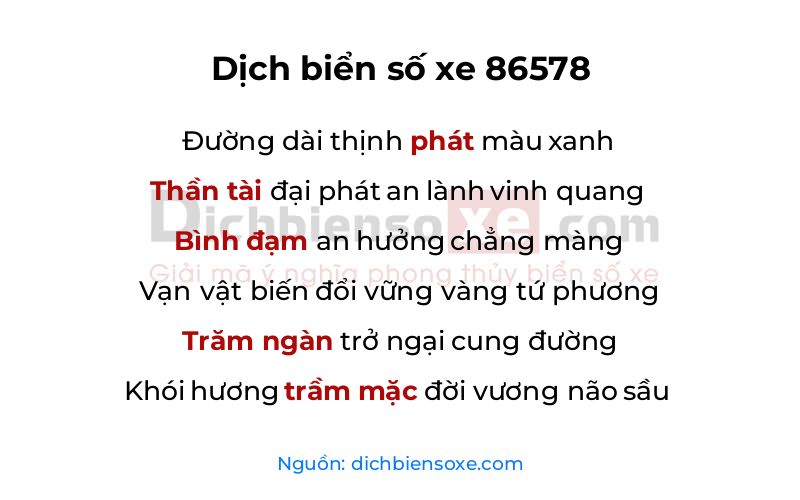 Dịch thơ biển số 86578