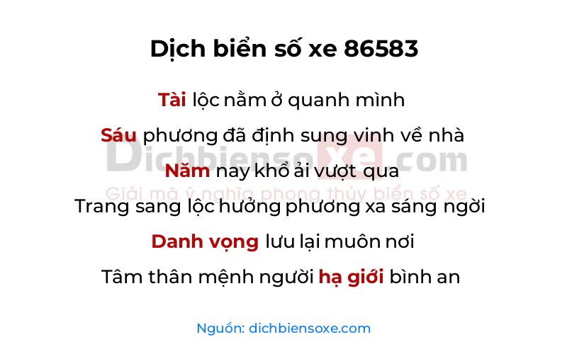 Dịch thơ biển số 86583