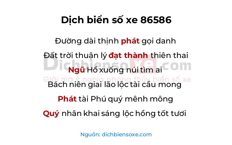 Dịch thơ biển số 86586