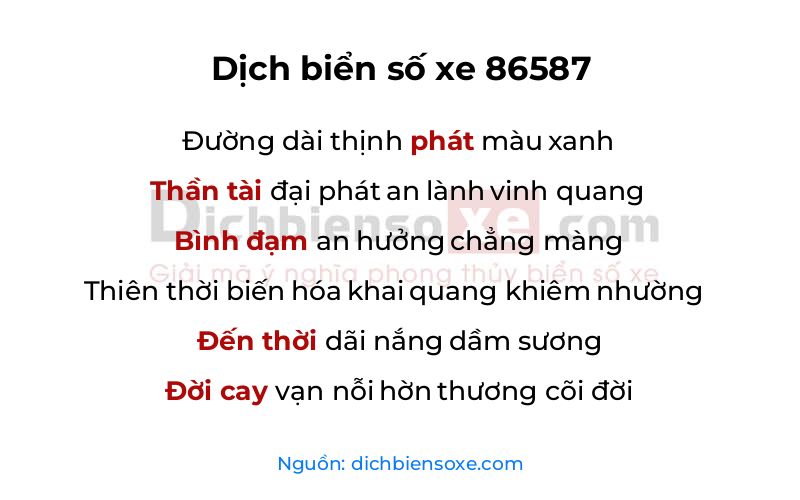 Dịch thơ biển số 86587