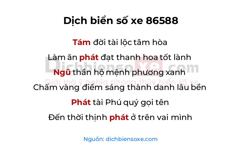 Dịch thơ biển số 86588