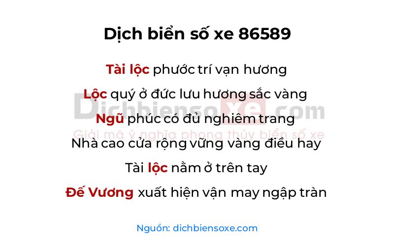 Dịch thơ biển số 86589