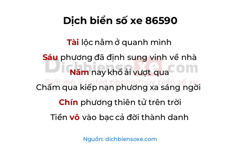 Dịch thơ biển số 86590