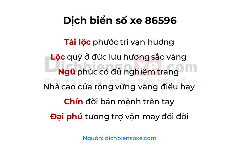 Dịch thơ biển số 86596