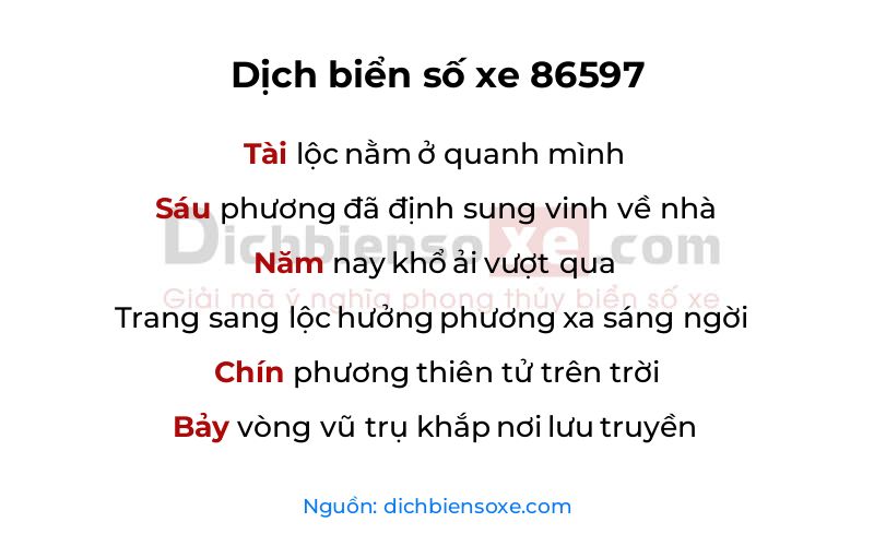 Dịch thơ biển số 86597