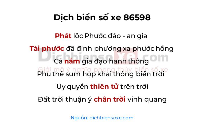 Dịch thơ biển số 86598