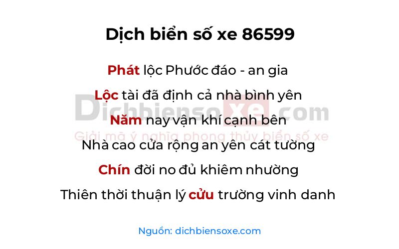 Dịch thơ biển số 86599