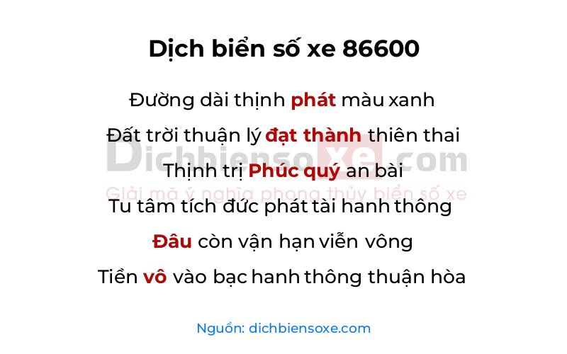 Dịch thơ biển số 86600