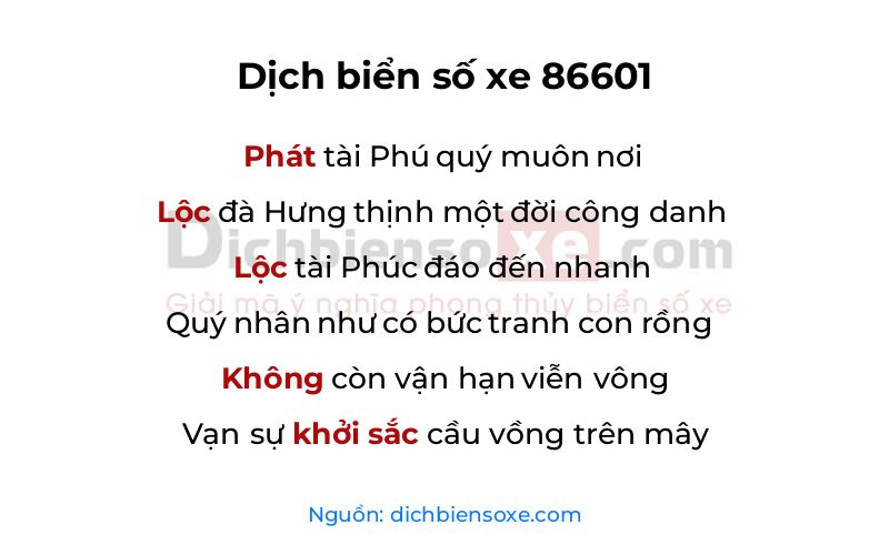 Dịch thơ biển số 86601