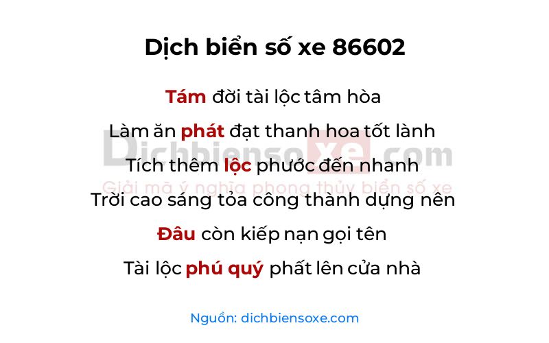 Dịch thơ biển số 86602