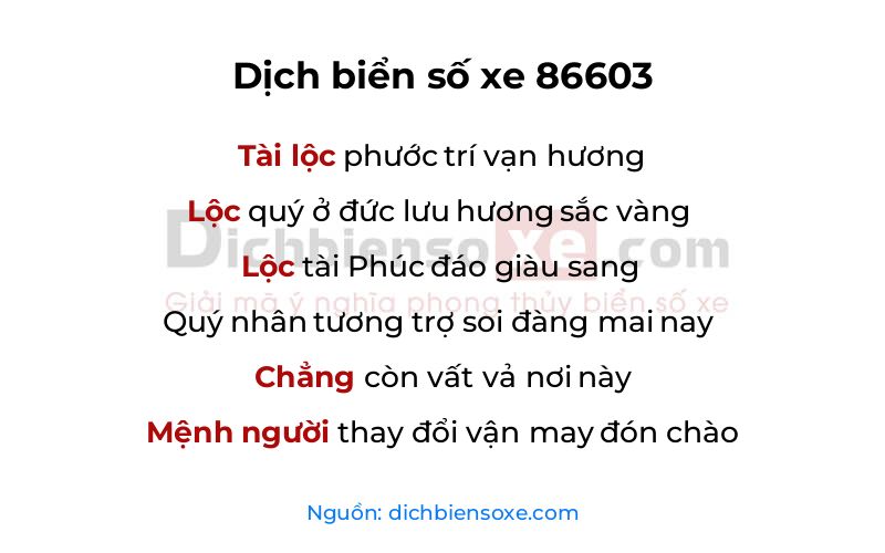 Dịch thơ biển số 86603