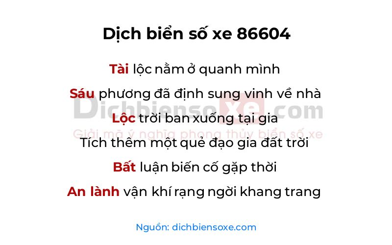 Dịch thơ biển số 86604