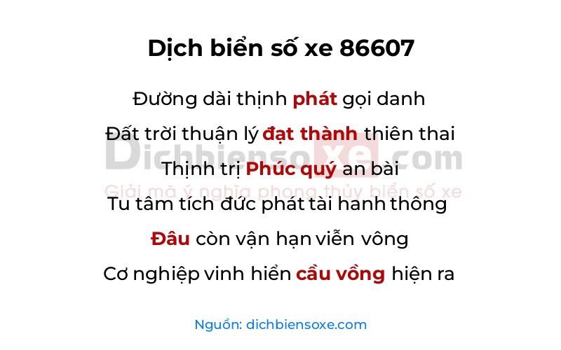 Dịch thơ biển số 86607
