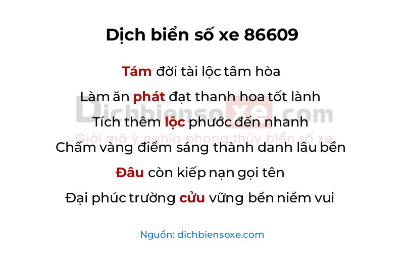 Dịch thơ biển số 86609