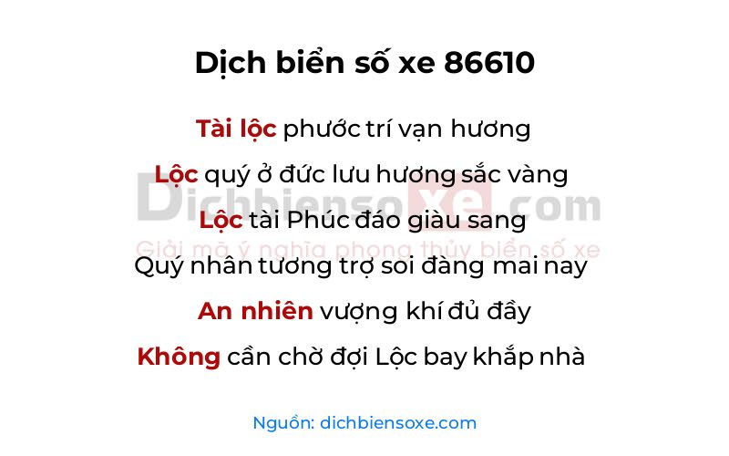 Dịch thơ biển số 86610
