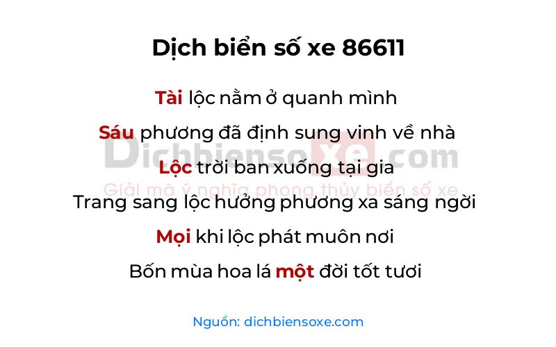 Dịch thơ biển số 86611