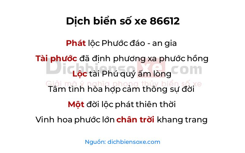 Dịch thơ biển số 86612