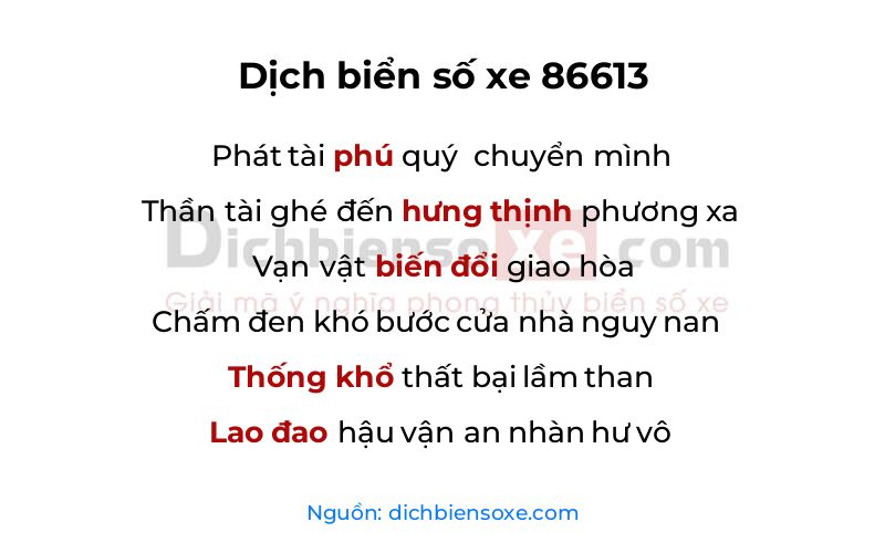Dịch thơ biển số 86613