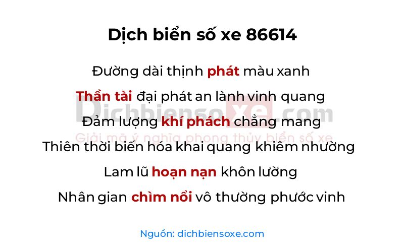 Dịch thơ biển số 86614