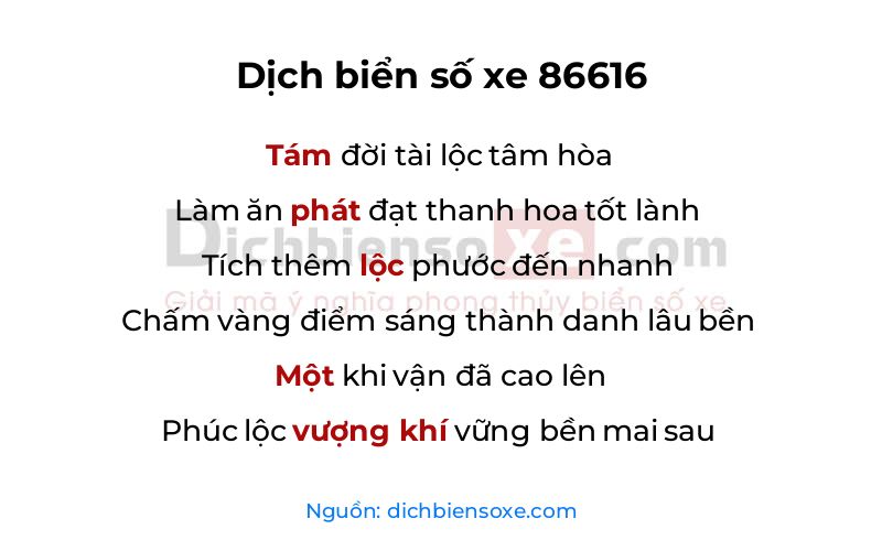Dịch thơ biển số 86616