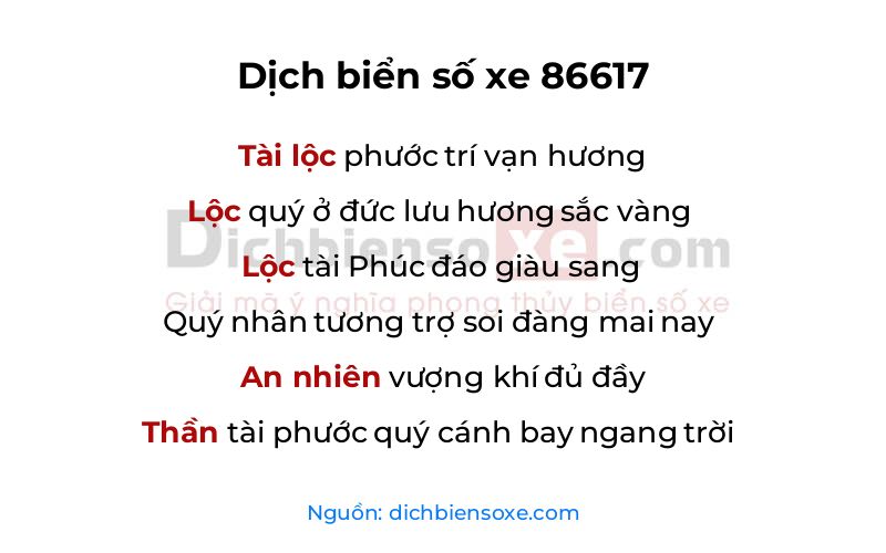Dịch thơ biển số 86617