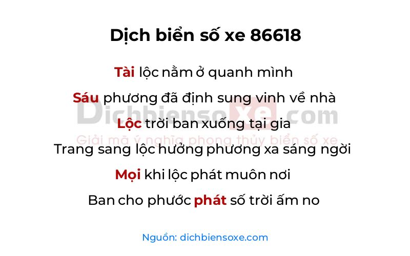 Dịch thơ biển số 86618