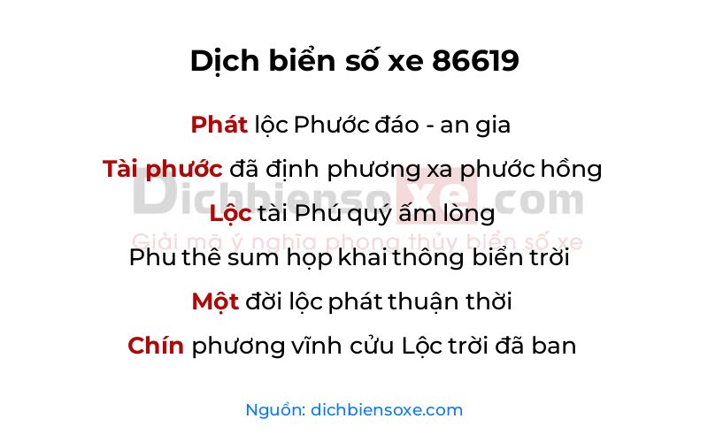 Dịch thơ biển số 86619