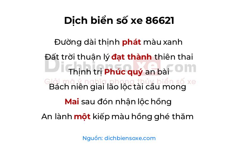 Dịch thơ biển số 86621