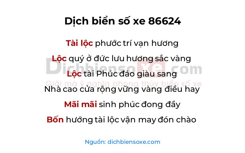 Dịch thơ biển số 86624