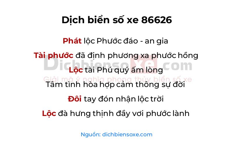 Dịch thơ biển số 86626